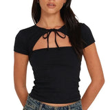 KYLETHOMASW  -  New Street Fashion Cropped Top Women's Solid Color Hollow Strap T-Shirt Cross-Border E-commerce Women's Clothing Wish