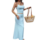 KYLETHOMASW  -  Womens Y2K Knit Halter Neck Beaded Skirt Set Retro Two Piece Outfit For Party Casual Streetwear