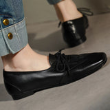 KYLETHOMASW  -  Women's genuine leather patchwork square toe lace-up flats loafers high quality soft comfortable casual female daily shoes woman