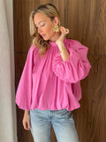 KYLETHOMASW  -  Hollow Out Backless Bowknot Blouses For Women Solid Lantern Sleeve Stand Collar Shirts Lady 2025 Spring Summer Streetwear Tops