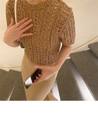 KYLETHOMASW  -  Summer Hollow Out Korean Women's Short Shirts O-Neck Bohemian Short Sleeve Knitted Sexy Tops Female