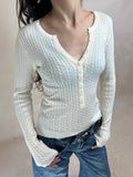 KYLETHOMASW  -  Twist Flower Buttons Knitwear Woman Autumn O-neck Long Sleeve Knitted Slim Pullovers Casual Simple Solid Baisc Sweater Y2k Tops