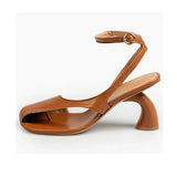 KYLETHOMASW  -  Women's Leather Sandals Square Toe Ankle Strap Chunky Heel Elegant Party Evening Shoes Fashionable Summer Footwear