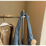 KYLETHOMASW  -  Korean Casual Stripesd Canvas Bag for Women 2025 New Large-Capacity Shoulder Tote Bag Double-Sided Commuter Armpit Bag