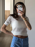 KYLETHOMASW  -  Hollow Short Knit Top Spring/Summer New Round Neck Short Sleeve Slim Spice Sweater
