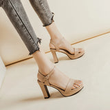 KYLETHOMASW  -  High Heel Sandal for Women Increasing Height Buckle Espadrilles Platform Female Shoe High-heeled Block Clogs Lacquered Girls Fas