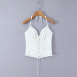 KYLETHOMASW  -  Classic Butterfly Knot Neckline Women's Top Short Length 3D Effect Polyester Fabric Artistic Retro Style Summer Season