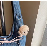 KYLETHOMASW  -  Korean Casual Stripesd Canvas Bag for Women 2025 New Large-Capacity Shoulder Tote Bag Double-Sided Commuter Armpit Bag