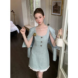 KYLTHOMASW  -   Autumn/Winter New French Style Small Fragrant Style Coat+Strap Camisole Dress Elegant High end Two Piece Set Women Outfits