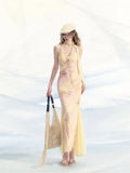 KYLETHOMASW  -  Irregular Lace Patchwork Design Stunning Printed Camisole Dress Summer French Style Sweet Slimmin Long Dress for Women