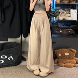 KYLETHOMASW  -  Summer High Waist Wide Leg Pants Women Clothing Japan Style Fashion Elastic Waist Bandage Baggy Black Khaki Long Pants