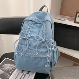 KYLETHOMASW  -  Lace-up Bow Denim Mochila Large Capaci School Bag Spacious Durable Mochilas Mujer Classical Bolsos Backpack Bolsas Feminina