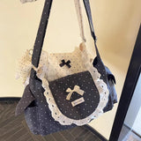 KYLETHOMASW  -  Polka Dot Square Bag Lace Bow Shoulder Bags Crossbody Bolsos mujer Sweet School Commuter Bolsa Bolso Korean Style Bolsas