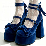 KYLETHOMASW  -  Red Bow Knot Decor Platform Pumps Solid Round Toe Chunky High Heels Shoes High Heel Shoes for Women New Zapatos Para Mujere