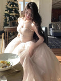KYLETHOMASW  -  Fairycore White Princess Dress Sweet Elegant Ball Gown Birthday Party Vestidos Gauze Bodycone Strapless Camisole Long Dresses