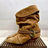 KYLETHOMASW  -  Metal Embellished Nubuck Ankle Boots Women Elegant Kitten-heel Modern Boots Warm Sexy Pointed Toe Western Cowboy Boots Brown