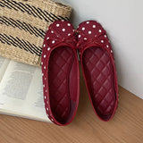 KYLETHOMASW  -  White Black Polka Dot Bow Ballet Flats Women Round Toe Slip on Ballerina Shoes Casual Loafers
