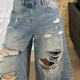 KYLETHOMASW  -  American Retro Denim Pants Women Holes Spring Summer Streetwear Loose Wide Leg Trousers Fashion Casual Pantalones Mujer