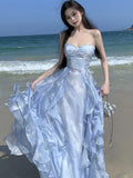 KYLETHOMASW  -  New Summer Long Dresses for Women Spaghetti Strap Korean Chic A-Line Ruffles Beach Style Party Dress One Piece Vestido Mujer