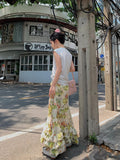 KYLETHOMASW  -  Vintage Print Skirt Women's Spring Design High-waisted Slimming Fishtail Skirt Lace A-line Long Skirt Fashion Faldas