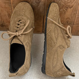 KYLETHOMASW  -  women's natural suede leather round toe lace-up flats oxfords high quality soft comfortable casual female flats shoes