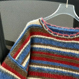 KYLETHOMASW  -  Korea Chic Unique Casual Panelled Stripe Pullovers Loose Lazy All-match Slim Jumper Trendy Hot Sell Elegant Temperament Sweaters