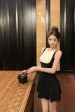 KYLETHOMASW  -  Elegant Black and White Spliced Knitted Dress Women's Summer Sleeveless O-neck Slim Fit A-line Short Dress