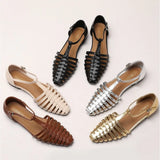 KYLETHOMASW  -  Flat Sandals Women's French Retro Roman Sandals Women's Summer Outer Wear Flat-soled Bag Head Hollow Woven Pig Cage Shoes Women