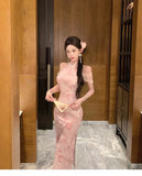 KYLETHOMASW  -  Dresses Women Elegant Off Shoulder Stand Collar Split Vintage Temperament Party Dress Slim Stretch Sexy Ladies Fashion