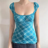 KYLETHOMASW  -  Small Fresh Pure Desire Style Pattern Square Neck Short Sleeve T-shirt Summer New Tight Elastic Sexy Knitted Top