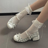 KYLETHOMASW  -  Cute Polka Dot Thick Heel Women Mary Jane Shoes Designer Buckle Strap Pumps Ladies Eelgant Butterfly-knot Dress Single Shoes