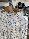 KYLETHOMASW  -  Blue Floral Eyelet Long Sleeve T-shirts Woman Spring O-neck Cotton Slim Tee Tops Female Casual Sweet Preppy Style Tshirt New