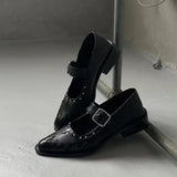 KYLETHOMASW  -  High Quality Leather Women Shoes Sexy Pointed Toe Metal Buckle Mary Jane Shoes for Women Punk Black Elegant Woman Heeled Shoes