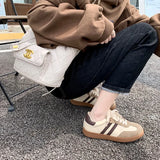 KYLETHOMASW  -  Women Genuine Leather Sneakers Round Toe Flats Mixed Colors Sewing Ladies Fashion Lace-up Shoes Spring Autumn Grey White new