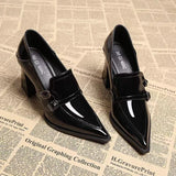 KYLETHOMASW  -  New High Heels Shoes Waterproof Platform Large Size Fashion Shallow Patent Leather High Quality Women Shoes Zapatillas Mujer