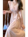 KYLETHOMASW  -  French Court Style Lace Bow Long Dress Women Summer New Sweet Romantic Slim Waist Princess Dress Chic Elegant Outfits New
