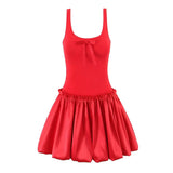 KYLETHOMASW  -  Pretty Girl O Neck Sleeveless Bow Bud Mini Dress Women Fit And Flare Slim Summer Dresses Red White Tank Sexy Sweet Robe