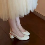 KYLETHOMASW  -  French-style Minimalist Round-toe Low-cut Chunky Heel Mary Jane Shoes with Versatile Classy Back Strap Closed-toe Sandals