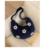 KYLETHOMASW  -  Korean Fluffy Sweet Floral Underarm Bag Y2k Lamb Wool Shopping Handbags Women New All Match Streetwear Travel Shoulder Bags