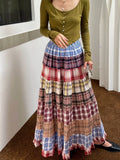 KYLETHOMASW  -  Plaid Patchwork Y2k Skirt Female  Summer New Vintage Niche High Waist Long Skirts for Woman Korean Fashion Faldas