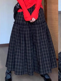 KYLETHOMASW  -  Vintage Skirts Women Plaid Ruffles Patchwork Stretch High Waist Loose Vintage Fashion Sweet Elegant Long Skirt Casual
