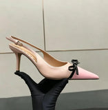 KYLETHOMASW  -  Fashion Color Blocking Design Elegant Women's Leather Pointed-Toe Slingback Stilettos High Heels Black Patent Bow Accent