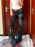KYLETHOMASW  -  Vintage American Low Waist Straight Jeans Woman Summer Fashion Y2K Streetwear Design Pants Casual Blue Plus Size Long Denim New