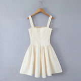 KYLETHOMASW  -  Sexy Elegant Women Cotton Sleeveless Dresses Square Neck Low Waist Summer Party Mini Dress Fit And Flare Graduation Clothing