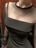 KYLETHOMASW  -  Autumn Japan Fashion New Irregularly Design Women's Tops Mesh Splicing Lace Long-sleeved T-shirt Chic Slimming Elegant Outfits