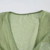 KYLETHOMASW  -  Ins niche design irregular deep V-knot tied long sleeved cover shirt solid color basic versatile temperament short cardigan