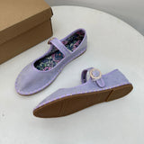 KYLETHOMASW  -  Floral Print Insole Velvet Flats Shoes Women Hand Stitching Elegant Mary Jeans Shoes Ladies Round Toe Ballets Flats Footwear