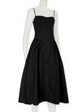 KYLETHOMASW  -  Elegant Spaghetti Strap Dress Women French Retro Party Slim A Line Solid Dress New Summer Off Shoulder Lady Vestidos