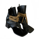 KYLETHOMASW  -  Woman Chunky Heels Summer Boots Fashion Thong High-toe Shoes Lace Up High Heels Ladies Sandals 2025 Trends