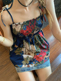 Kylethomasw Vintage Floral Print Camisole Shirt Women Summer Fashion Beautiful Blouses Female Vacation Style Elastic Tank Tops Chic